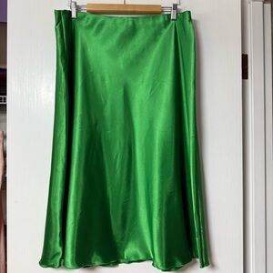 Nicole Miller Satin Midi Skirt in Bright Green